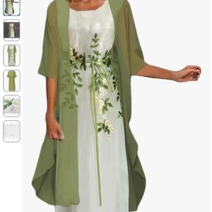 Mother of the groom chiffon white and green flowy dress